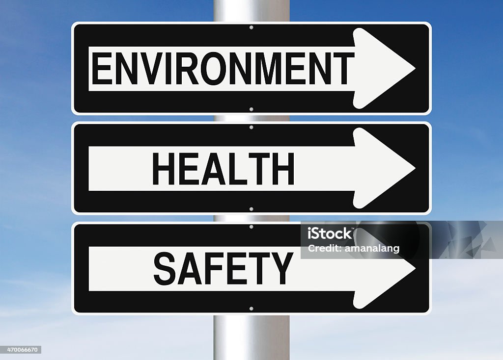 Environment, Health and Safety Conceptual one way street signs indicating Environment, Health and Safety Environment Stock Photo