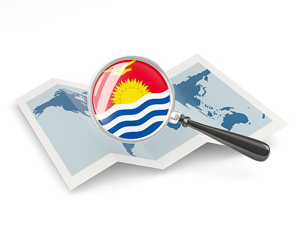 Magnified flag of kiribati with map isolated on white