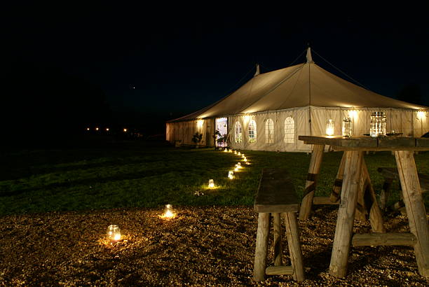 istock Wedding marquee tent at night 470069490