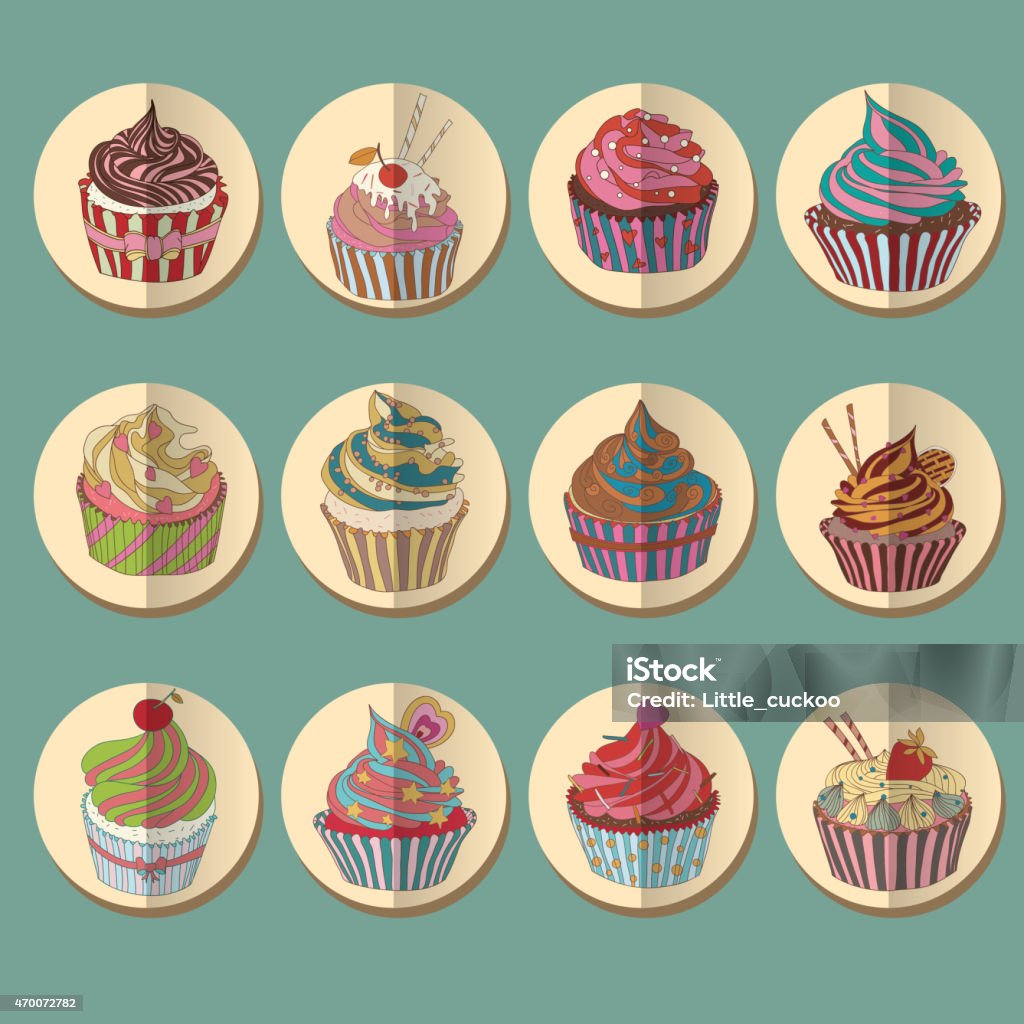 Cupcake colorful icon. Cupcake colorful icon. Set of different cupcakes. 2015 stock vector