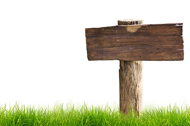 istock Wood sign with grass isolated on a white background 470079523