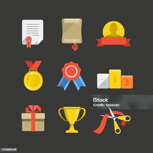 Wettbewerb Preise Farbe Flache Iconset Stock Vektor Art und mehr Bilder von Abmachung - Abmachung, Abzeichen, Arrangieren