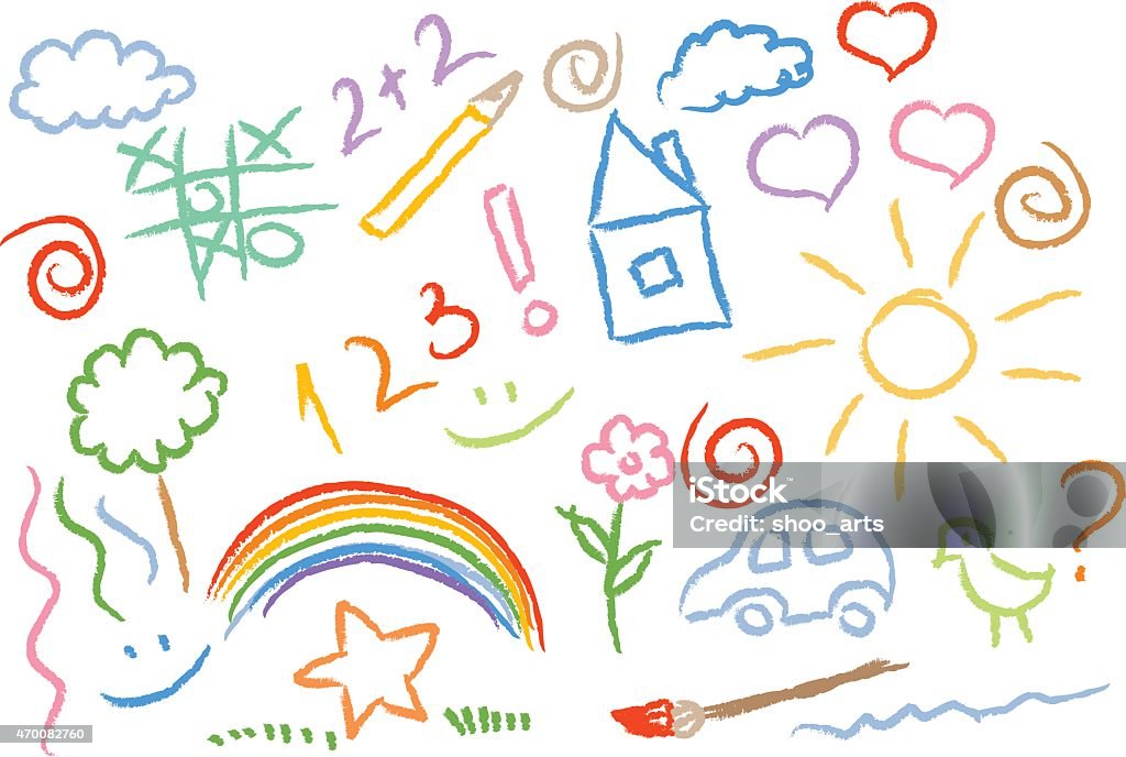 children drawing multicolored symbols vector set Child stock vector