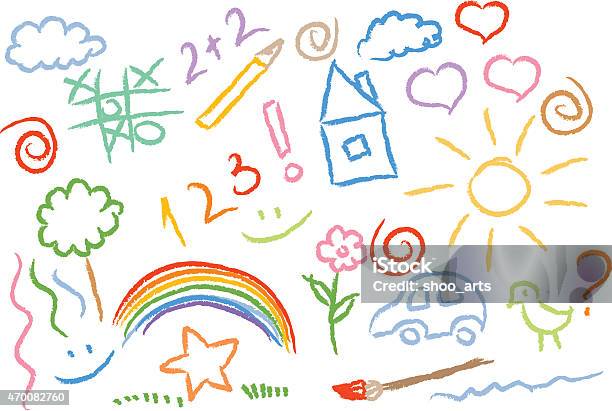 Children Drawing Multicolored Symbols Vector Set Stock Illustration - Download Image Now - Child, Drawing - Activity, Drawing - Art Product