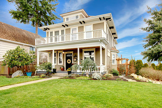 istock Two story american house with white column porch 470083853