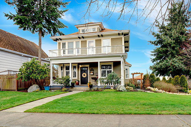 istock Two story american house with white column porch 470083855