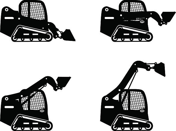 ilustraciones, imágenes clip art, dibujos animados e iconos de stock de skid dirección loaders. máquinas de construcción pesada. ilustración vectorial - coche pequeño