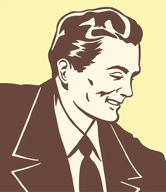 Vector illustration of Smiling Man Looking Down
