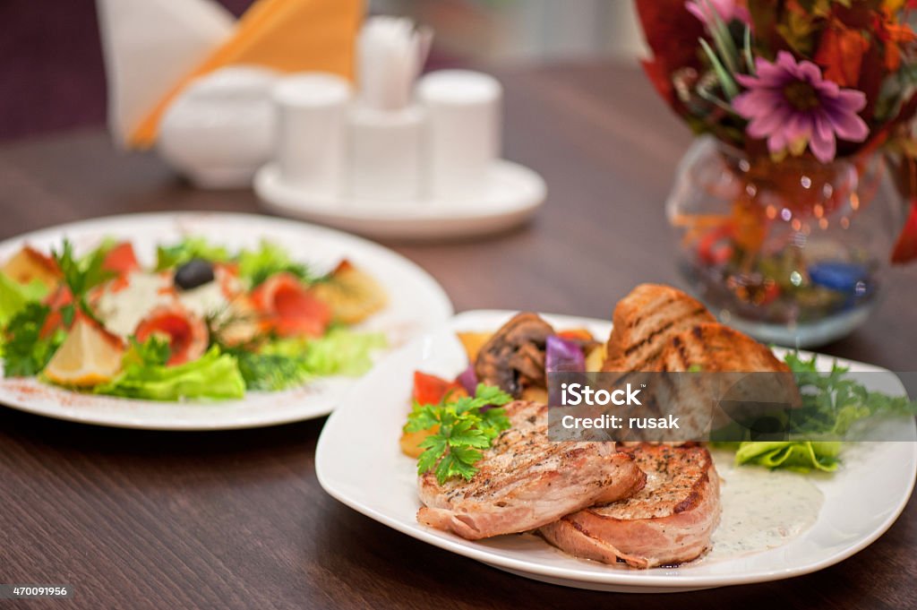 salmon salad vegetable salad with smoked salmon  2015 Stock Photo