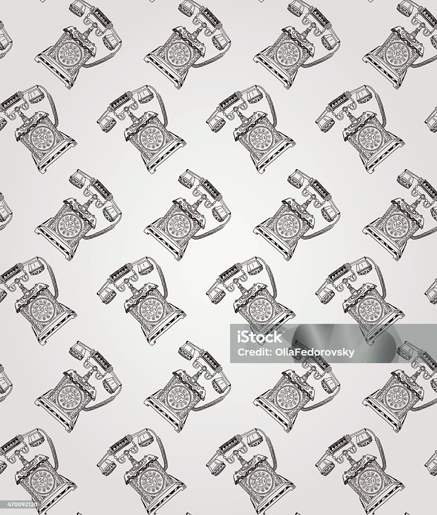 Vintage Hand Drawn Seamless Pattern Vintage Seamless Hand Sketched Doodle Pattern with Old Telephone. Vector Illustration with Swatches. Transparent Background 2015 stock vector