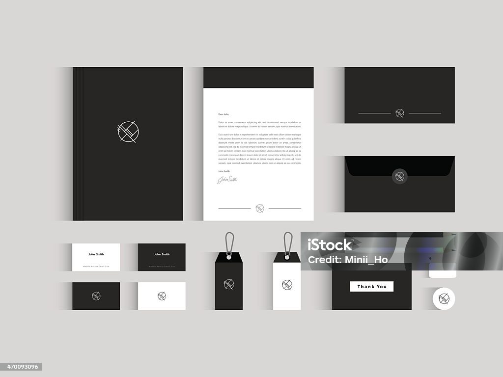 Vector corporate identity mock up. Black and white vector illustration Stationary stock vector