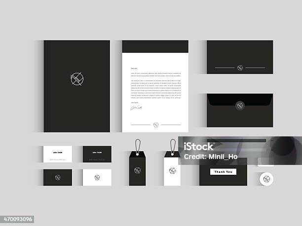 Vector Corporate Identity Mock Up Black And White Stock Illustration - Download Image Now - Stationary, Template, Identity