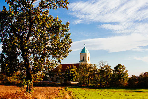 polish village with the church