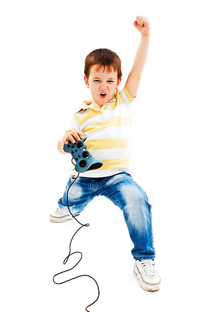 chłopiec za pomocą kontrolera gier wideo - playing video game little boys playful zdjęcia i obrazy z banku zdjęć