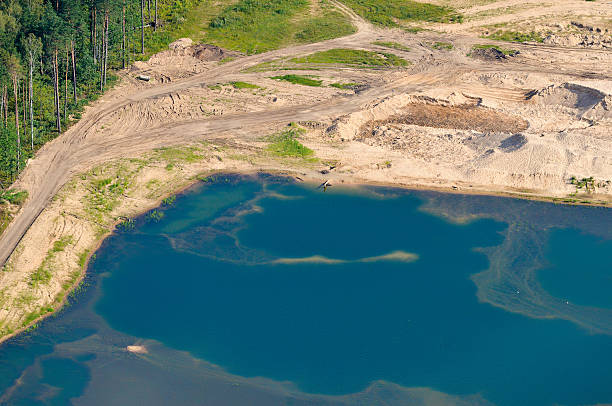 istock Aerial view on the flood land the great river 470101848