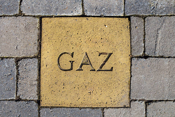 istock gaz mark on stone pavement, Belgium 470104064
