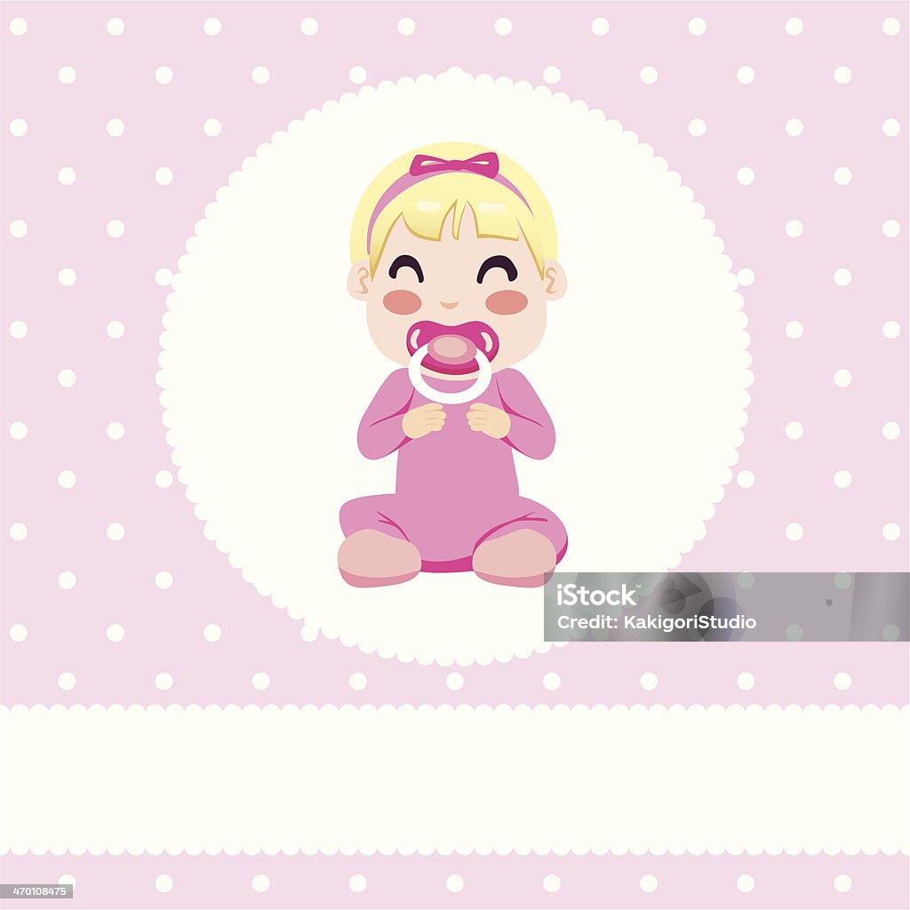 Baby Girl Design Cute illustration design of newborn baby girl in pink onesie sitting with room for text Adult stock vector