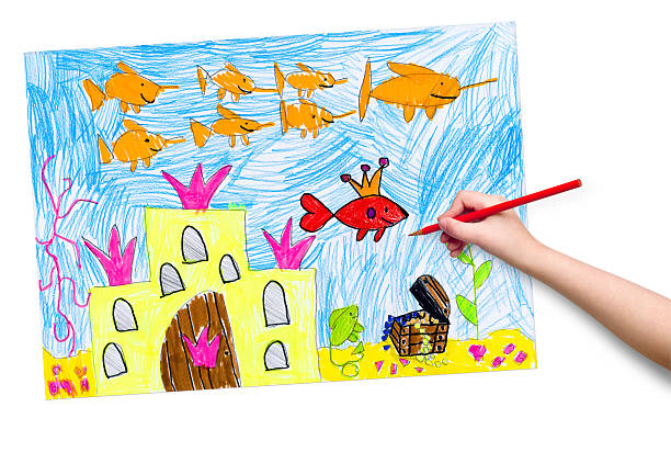 istock drowned castle and treasure. child drawing. 470108690