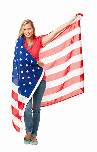 istock Woman Holding An American Flag - Isolated 470110747
