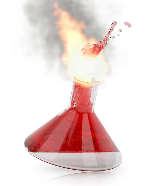 istock Chemistry flask with burning red liquid 470112888