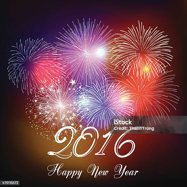 Happy New Year Fireworks 2016 Holiday Background Design Stock Illustration - Download Image Now