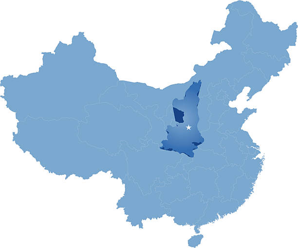illustrazioni stock, clip art, cartoni animati e icone di tendenza di mappa della repubblica popolare cinese-provincia del shaanxi - shaanxi province immagine