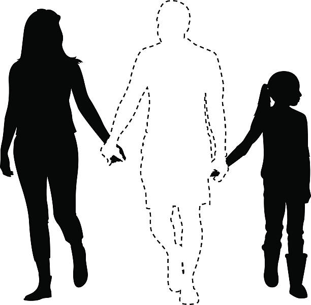 illustrazioni stock, clip art, cartoni animati e icone di tendenza di mancante padre silhouette - confusion silhouette people women