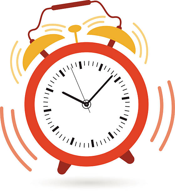 Image of an alarm clock shaking and ringing at 10:09 colourful alarm clock  alarm clock illustrations stock illustrations