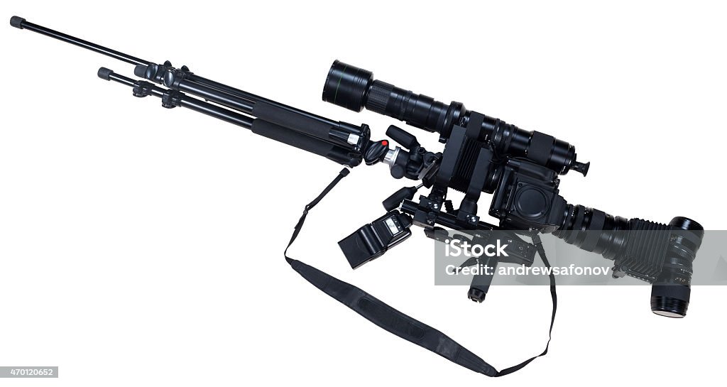 Photographic Rifle Creative Rifle From Cameras Isolated On White Background Stock Photo ...