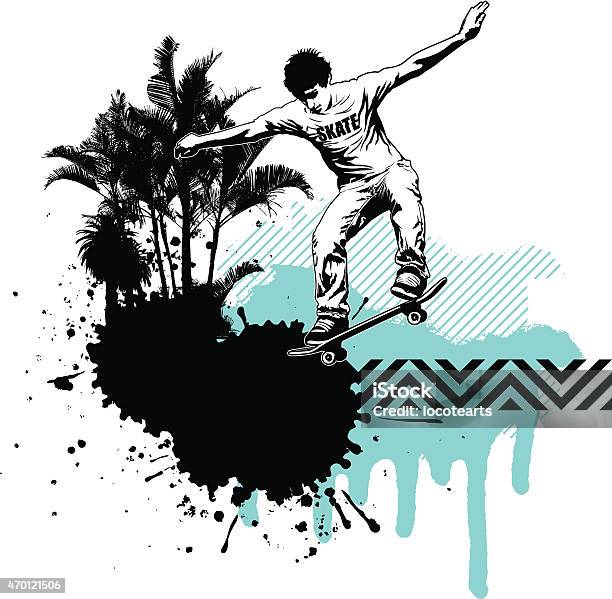 Skate Rider With Stencil Summer Background Stock Illustration - Download Image Now - Competition, Skateboard, 2015
