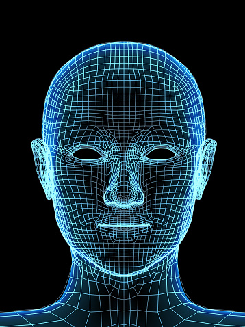 Transparent human head. X-ray and mesh