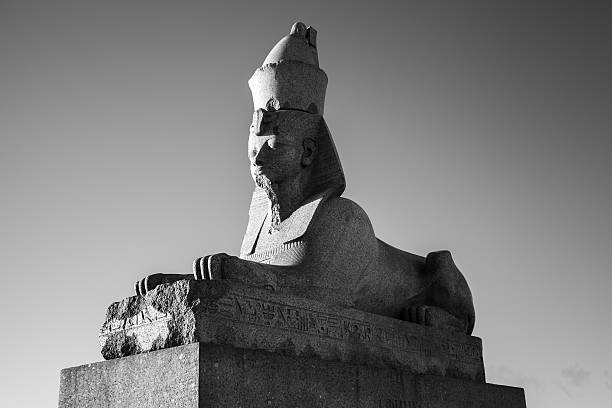 istock Granite sphinx. Black and white photo of monument 470124728