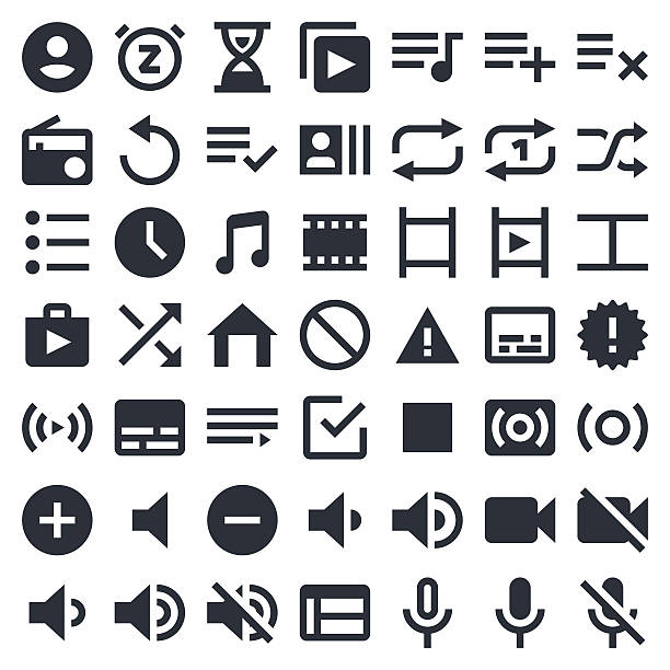 Visual Media icons set 2 | 49ers Series Professional set of 49 black and white pixel perfect icons ready to be used in any kind of design project. EPS 10 file. radio borders stock illustrations