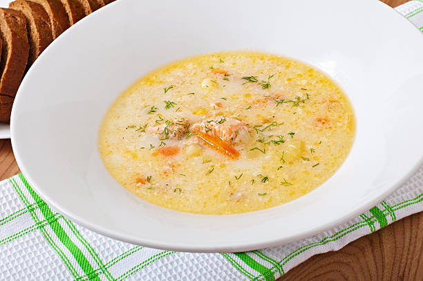 istock Finnish creamy soup with salmon 470128738