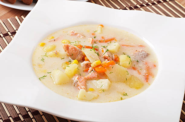 istock Finnish creamy soup with salmon 470128790