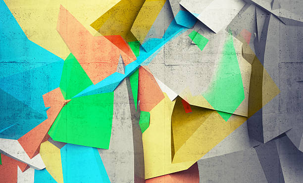 istock Abstract colorful chaotic polygonal fragments on concrete 470128798