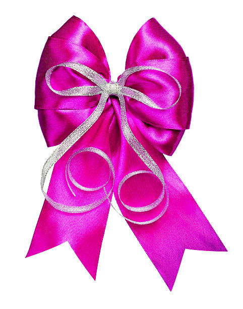 istock pink bow with silver ribbon made from silk 470130944