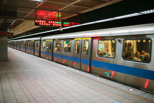 Passengers on a subway train, Taipei, Taiwan