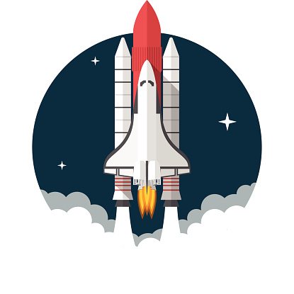 Space Shuttle, Flat design, vector illustration, isolated on white background