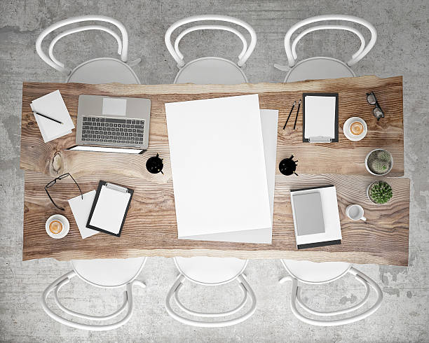 istock Overhead view of a conference table ready for meeting 470137354