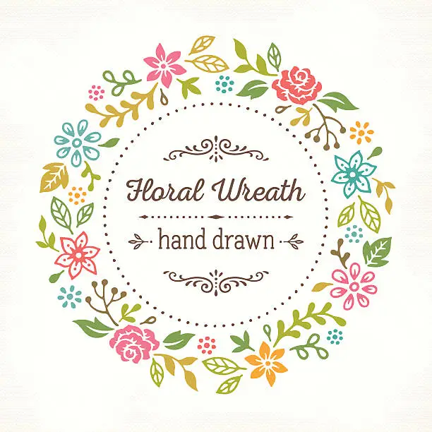 Vector illustration of Floral Wreath Hand Drawn