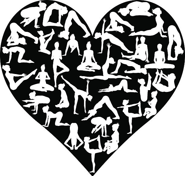 йога пилатес heart - the human body dancing female silhouette stock illustrations