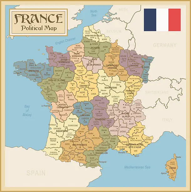 Vector illustration of Vintage Map of France