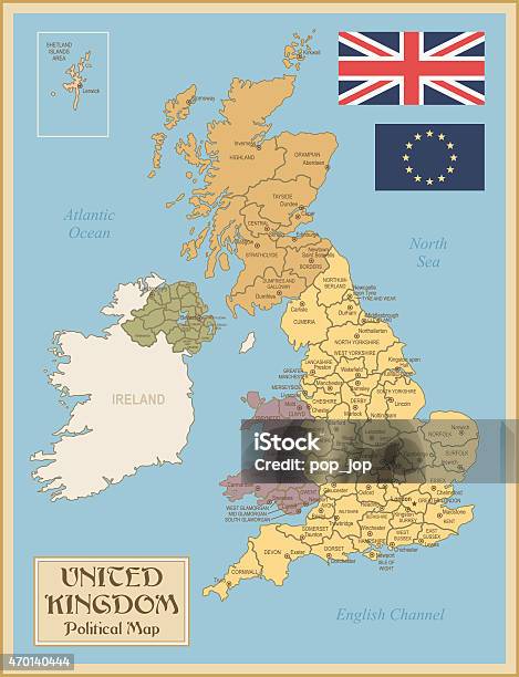 Vintage Map Of United Kingdom Stock Illustration - Download Image Now - Map, UK, Paper
