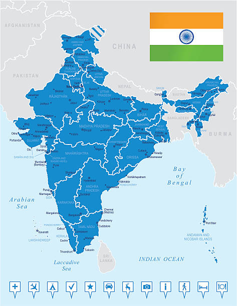 mapa indii - india capital cities new delhi map stock illustrations