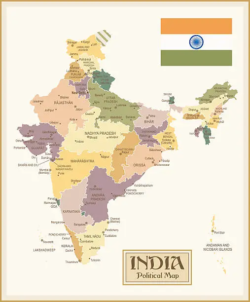 Vector illustration of Vintage Map of India