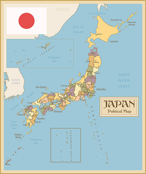 ilustraciones, imágenes clip art, dibujos animados e iconos de stock de vintage mapa de japón - chubu region