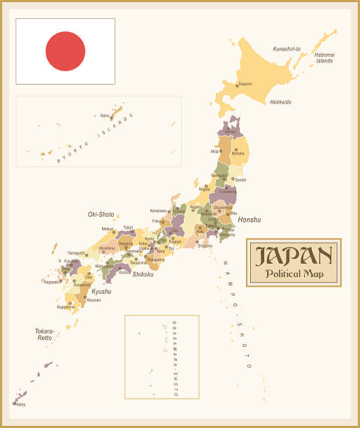 ilustraciones, imágenes clip art, dibujos animados e iconos de stock de vintage mapa de japón - chubu region