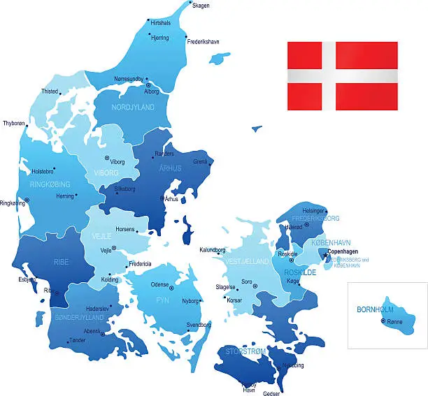 Vector illustration of Map of Denmark