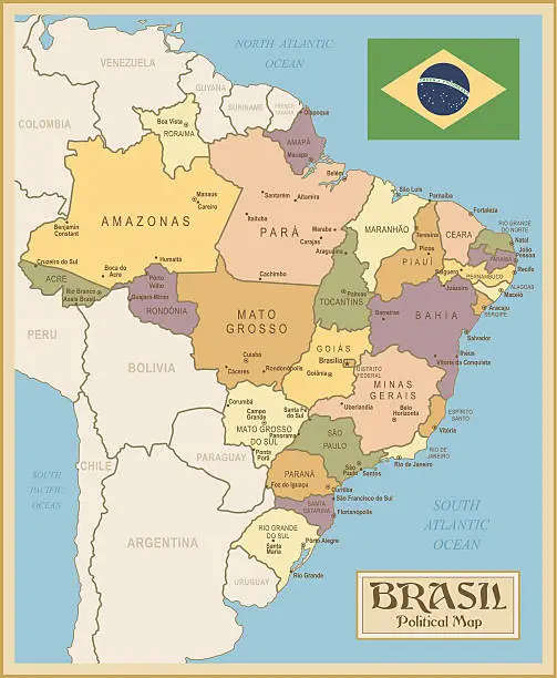 Vector illustration of Vintage Map of Brazil